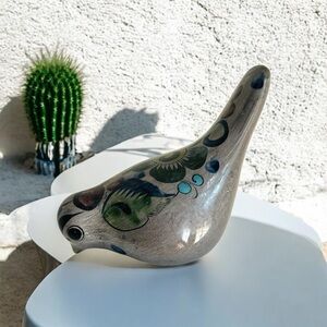 Vintage Ceramic Bird Figurine with Gray, Green and Blue Accents